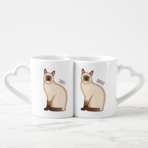 Siamese cat cartoon illustration coffee mug set