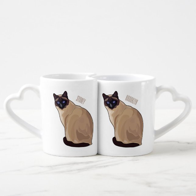 Siamese cat cartoon illustration  coffee mug set (Back Nesting)