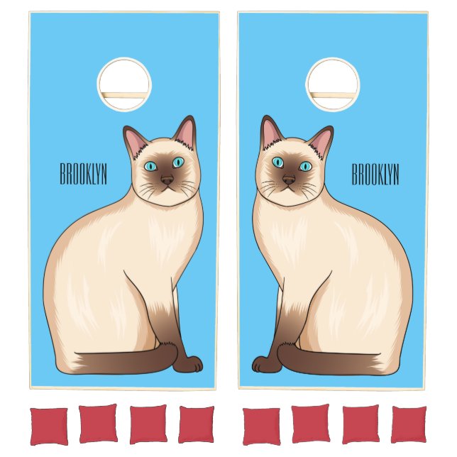 Siamese cat cartoon illustration cornhole set (Set)