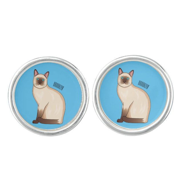 Siamese cat cartoon illustration   cufflinks (Front)