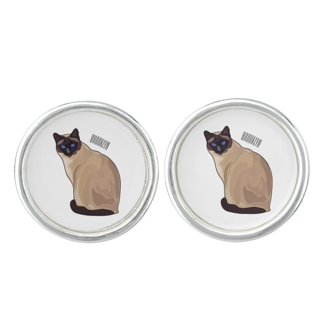 Siamese cat cartoon illustration  cufflinks (Front)