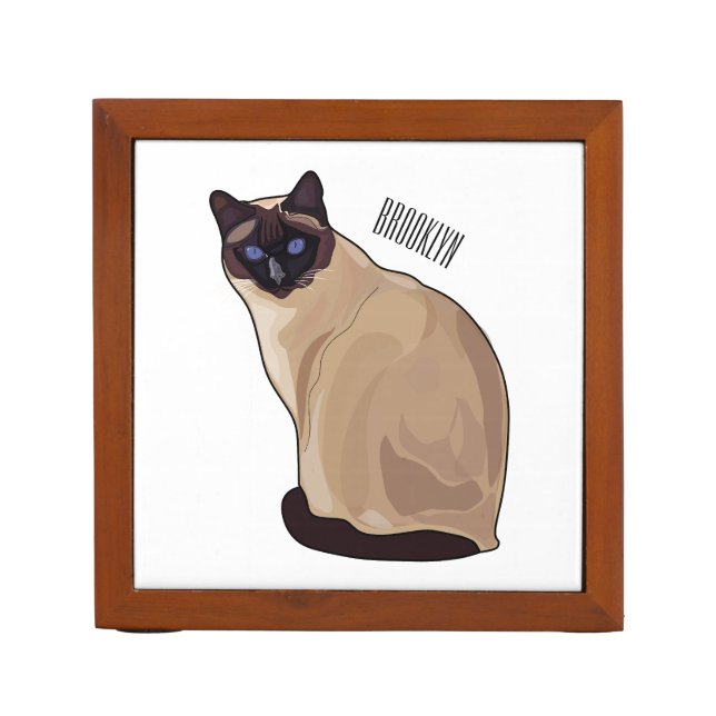 Siamese cat cartoon illustration  desk organizer (Front)