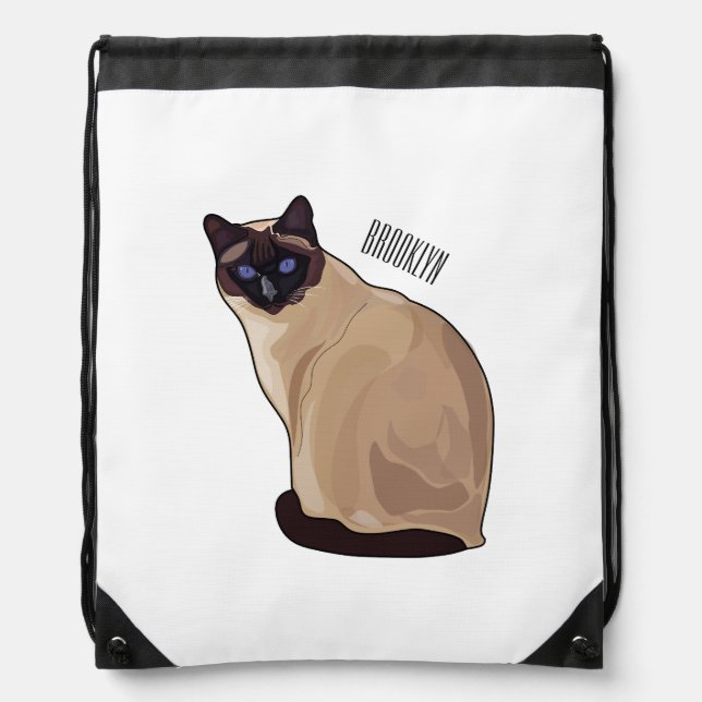 Siamese cat cartoon illustration  drawstring bag (Front)
