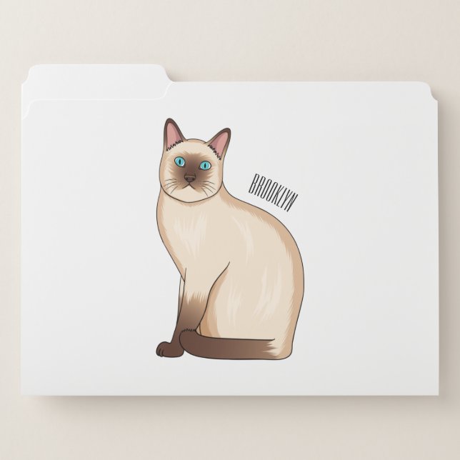 Siamese cat cartoon illustration  file folder (Front Left)