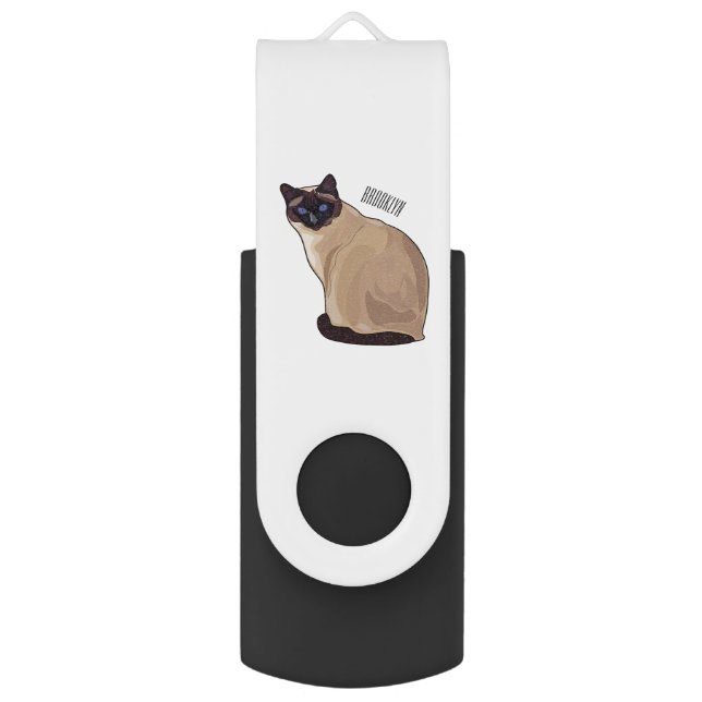 Siamese cat cartoon illustration  flash drive (Front Vertical)