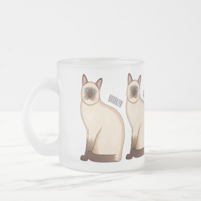 Siamese cat cartoon illustration frosted glass coffee mug (Left)