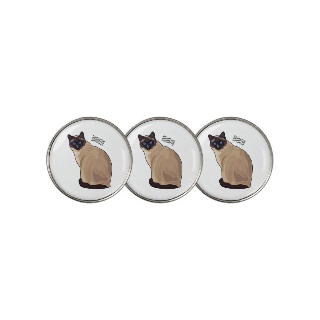 Siamese cat cartoon illustration  golf ball marker (3 Up)