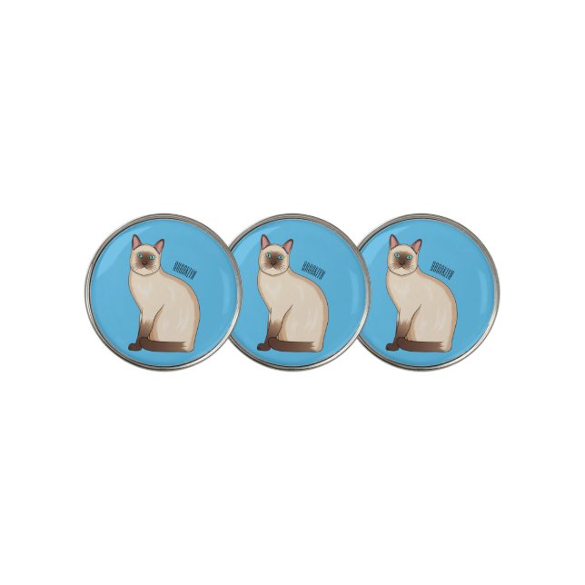 Siamese cat cartoon illustration  golf ball marker (3 Up)