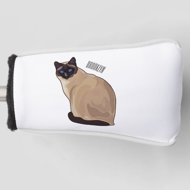 Siamese cat cartoon illustration  golf head cover (Front)