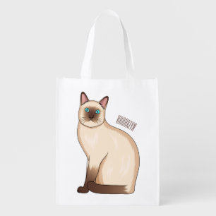 Siamese cat cartoon illustration grocery bag