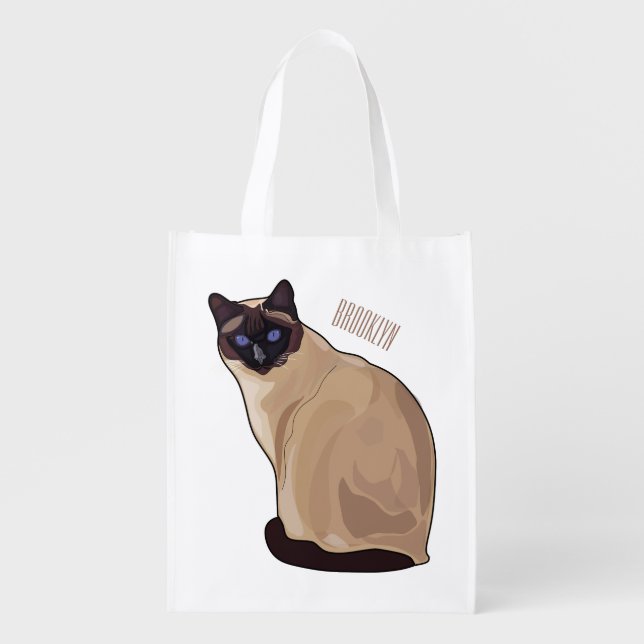 Siamese cat cartoon illustration  grocery bag (Front)