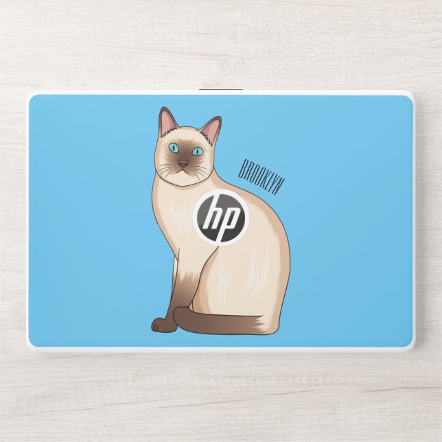 Siamese cat cartoon illustration  HP laptop skin (Front)