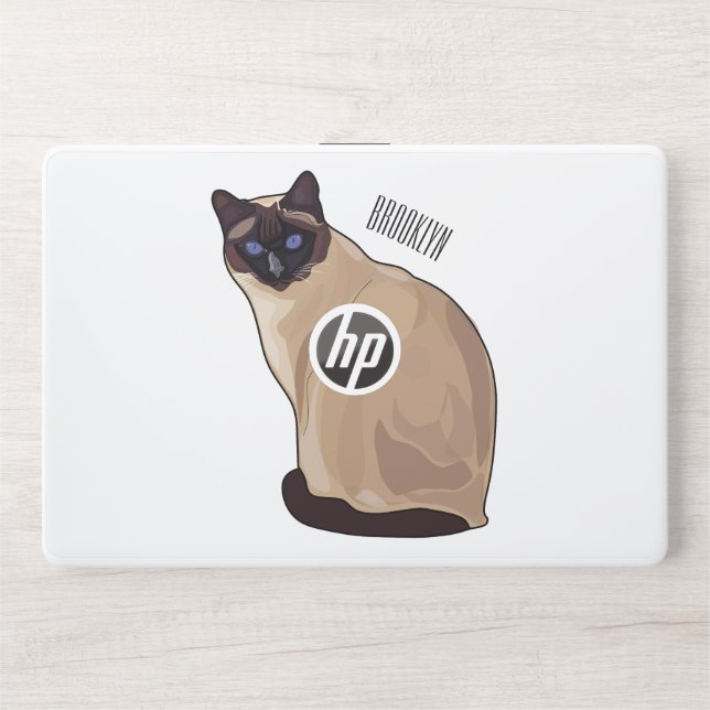 Siamese cat cartoon illustration  HP laptop skin (Front)