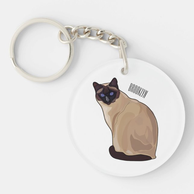 Siamese cat cartoon illustration  keychain (Front)