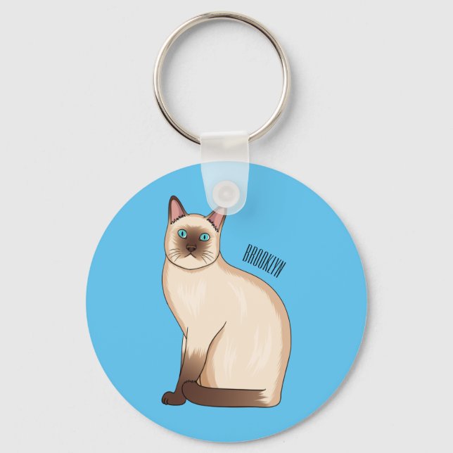 Siamese cat cartoon illustration  keychain (Front)