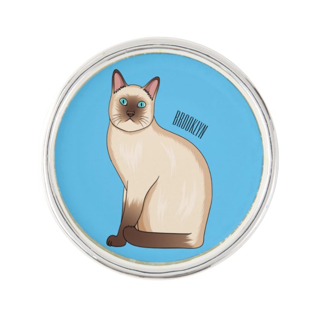 Siamese cat cartoon illustration lapel pin (Front)
