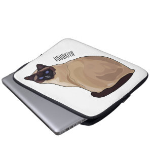 Siamese cat cartoon illustration  laptop sleeve