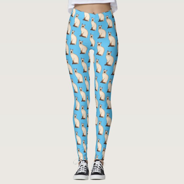 Siamese cat cartoon illustration leggings (Front)