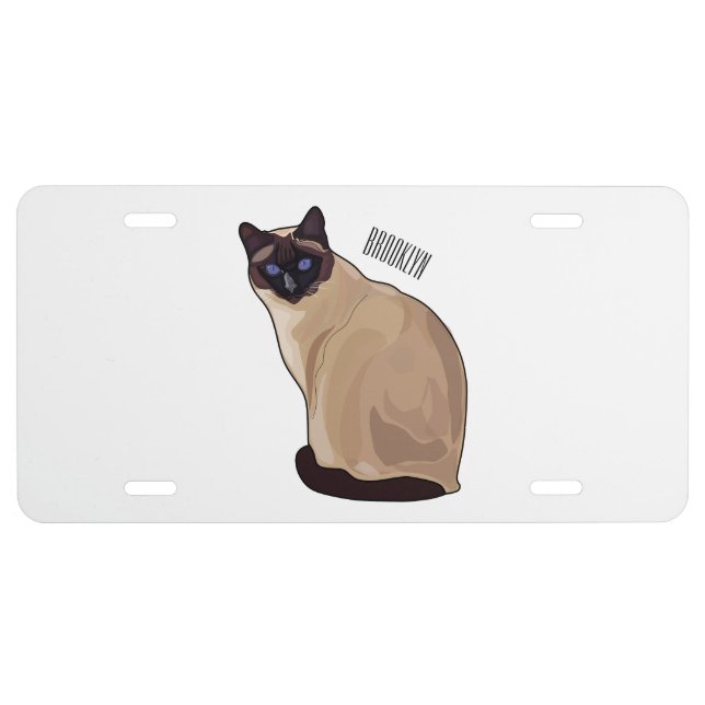 Siamese cat cartoon illustration  license plate (Front)