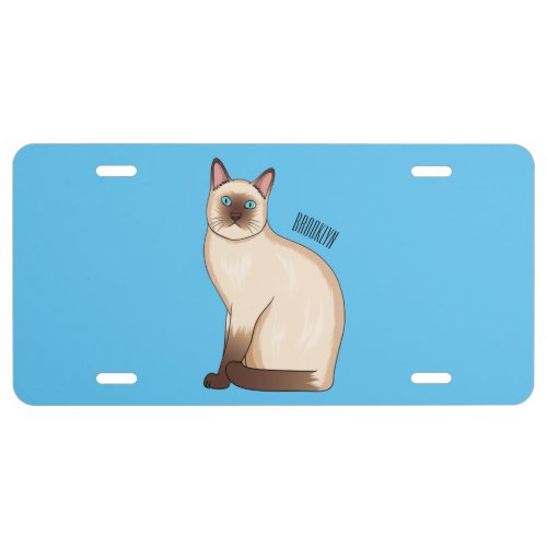 Siamese cat cartoon illustration  license plate