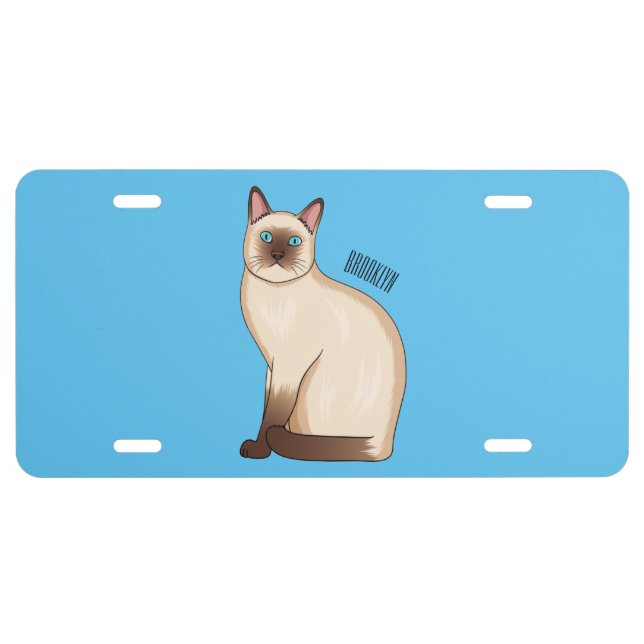 Siamese cat cartoon illustration  license plate (Front)