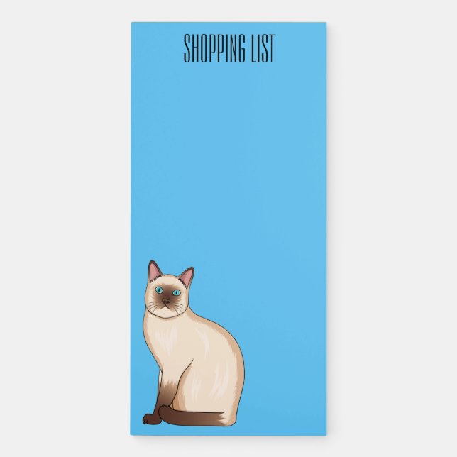 Siamese cat cartoon illustration magnetic notepad (Front)