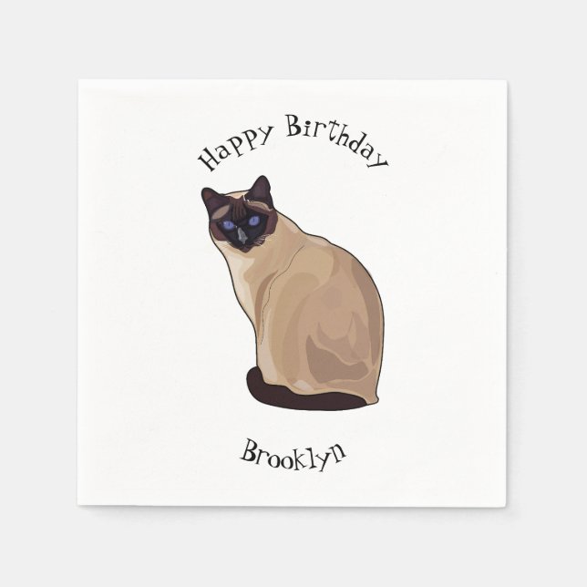 Siamese cat cartoon illustration napkins (Front)