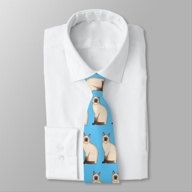Siamese cat cartoon illustration neck tie (Tied)