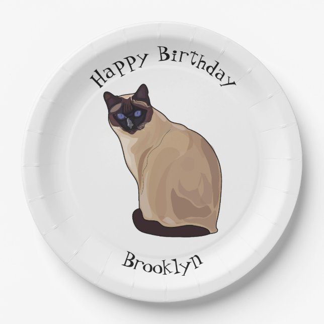 Siamese cat cartoon illustration paper plates (Front)