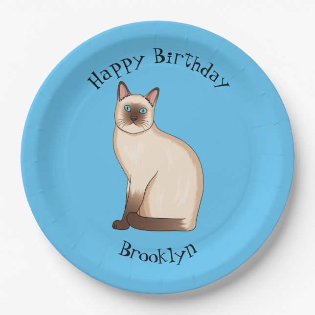 Siamese cat cartoon illustration  paper plates (Front)