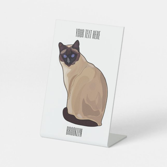 Siamese cat cartoon illustration  pedestal sign (Front)