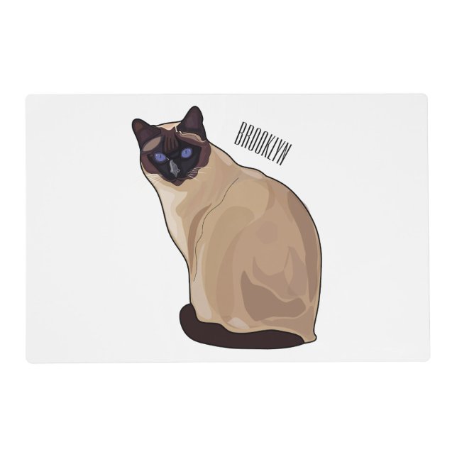 Siamese cat cartoon illustration  placemat (Front)