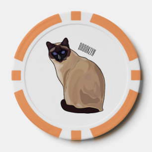 Siamese cat cartoon illustration  poker chips