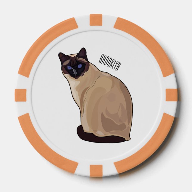 Siamese cat cartoon illustration  poker chips (Front)