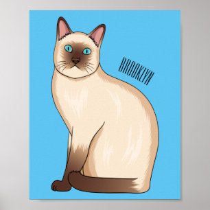 Siamese cat cartoon illustration poster