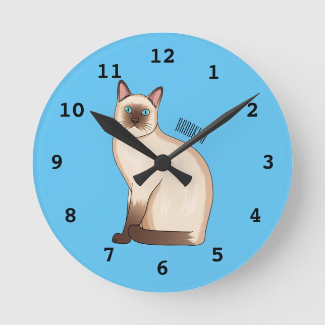 Siamese cat cartoon illustration round clock (Front)