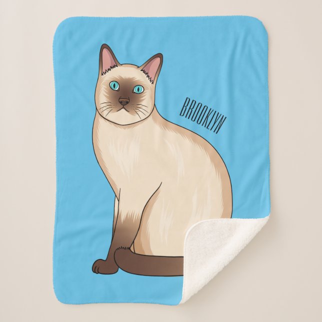 Siamese cat cartoon illustration sherpa blanket (Front)