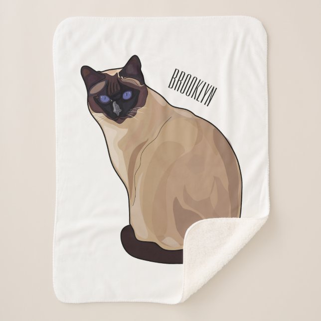 Siamese cat cartoon illustration sherpa blanket (Front)