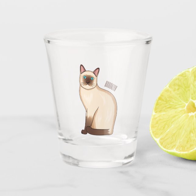 Siamese cat cartoon illustration  shot glass (Front)
