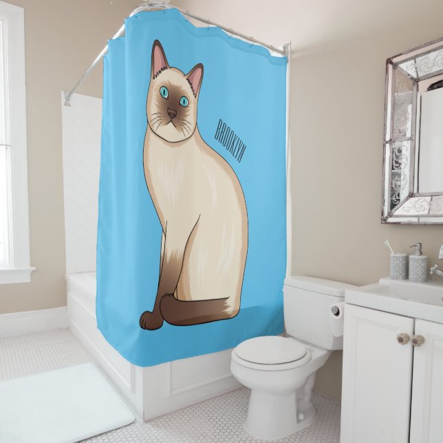 Siamese cat cartoon illustration shower curtain (In Situ)