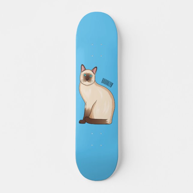 Siamese cat cartoon illustration  skateboard (Front)