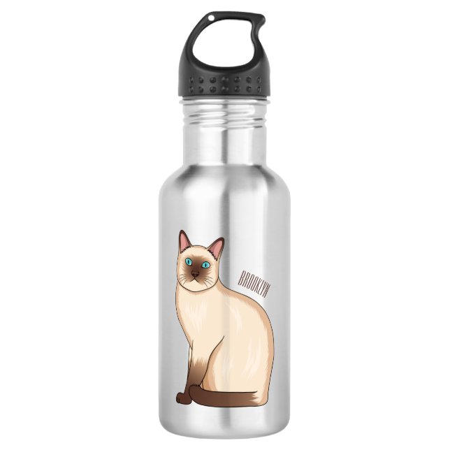 Siamese cat cartoon illustration stainless steel water bottle (Front)