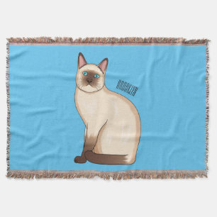 Siamese cat cartoon illustration throw blanket