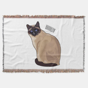Siamese cat cartoon illustration throw blanket