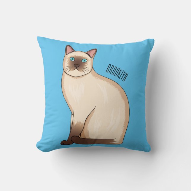 Siamese cat cartoon illustration  throw pillow (Front)