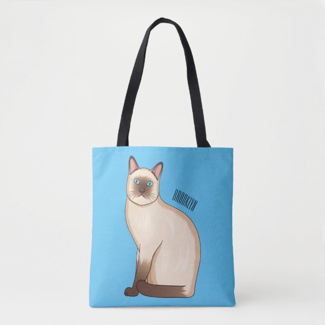 Siamese cat cartoon illustration tote bag (Front)