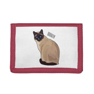 Siamese cat cartoon illustration tri-fold wallet