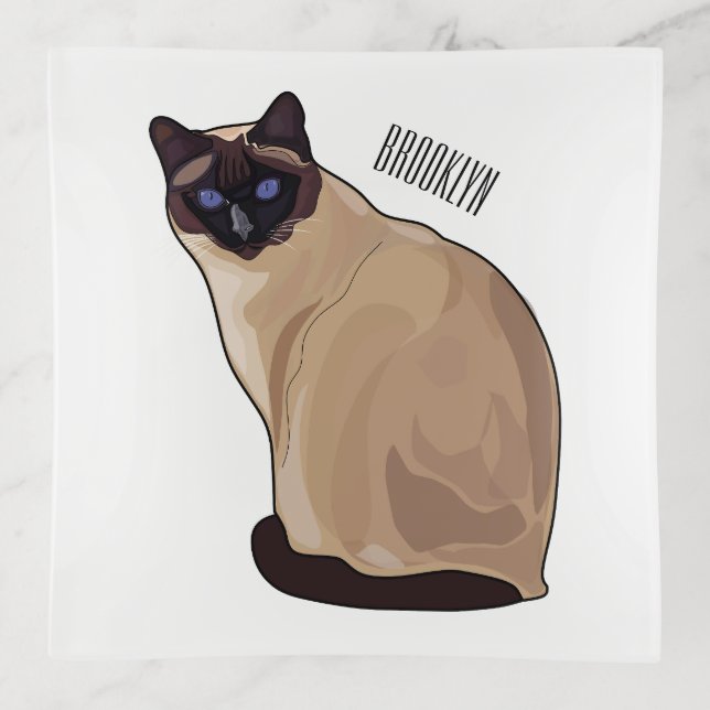Siamese cat cartoon illustration  trinket tray (Front)