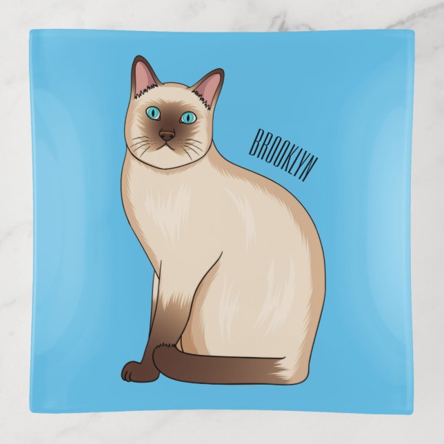 Siamese cat cartoon illustration  trinket tray (Front)