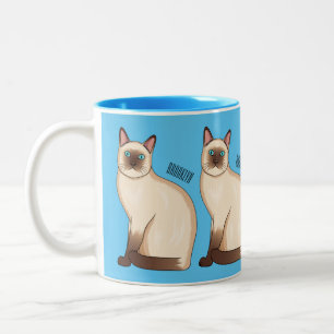 Siamese cat cartoon illustration Two-Tone coffee mug